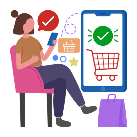 Girl getting online Order Confirmed  Illustration