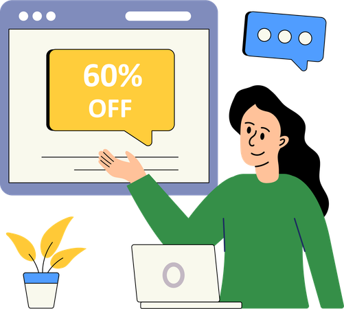 Girl getting online shopping discount  Illustration