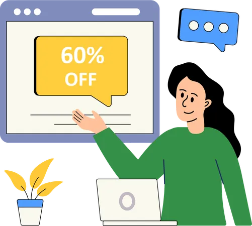 Girl getting online shopping discount  Illustration