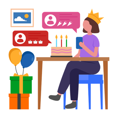 Girl getting Online Wishes  Illustration