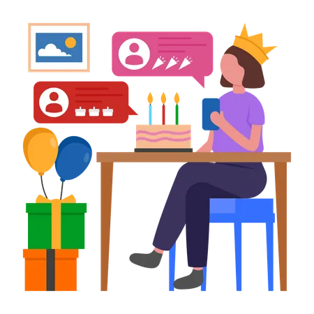 Girl getting Online Wishes  Illustration