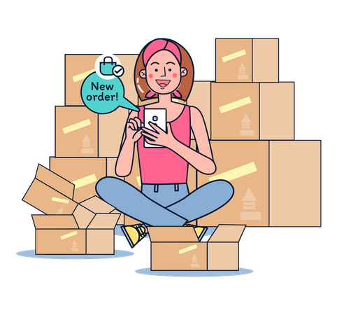 Girl getting onlineorder  Illustration