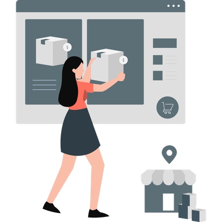 Girl getting order online  Illustration