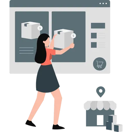 Girl getting order online  Illustration