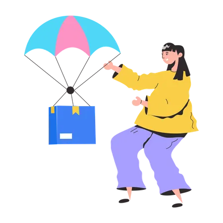 Girl getting parcel from Air Delivery  Illustration