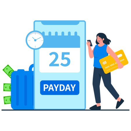 Girl getting Payday Mobile Alert  Illustration