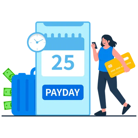 Girl getting Payday Mobile Alert  Illustration