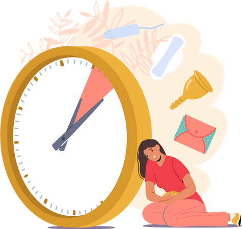 Girl getting period cramps on Menstruation Period  Illustration