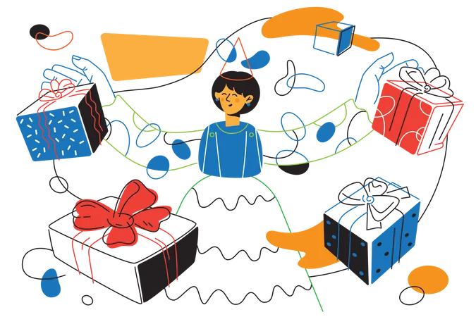 Girl Getting Presents  Illustration