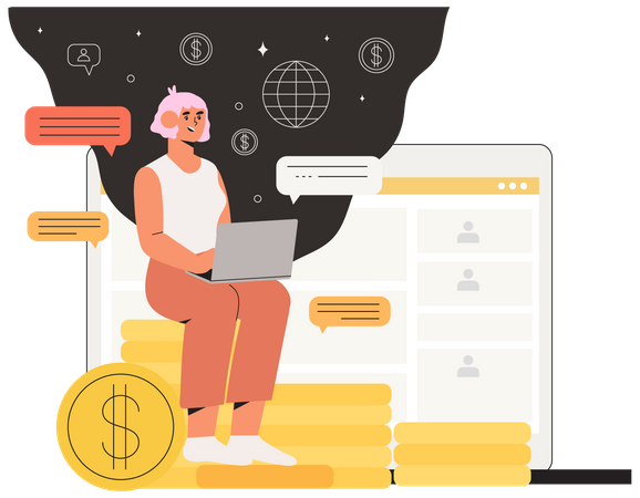 Girl getting profit from investment  イラスト