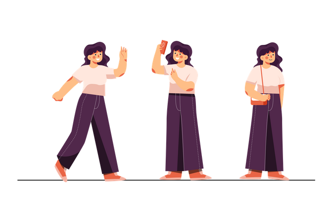 Girl getting ready poses  イラスト