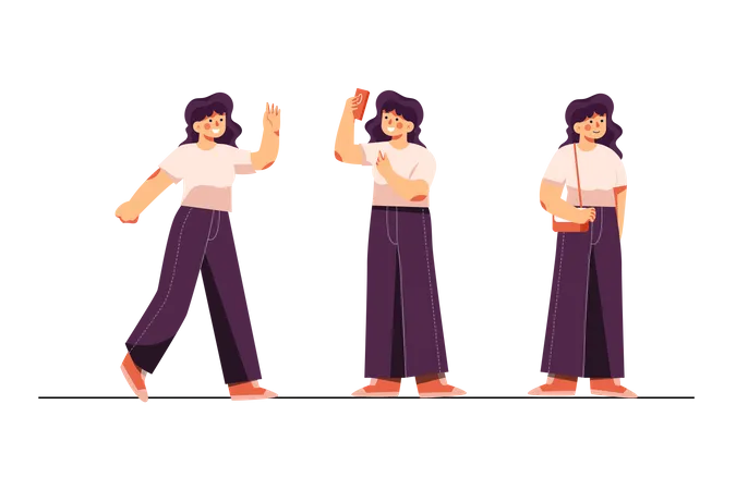 Girl getting ready poses  Illustration