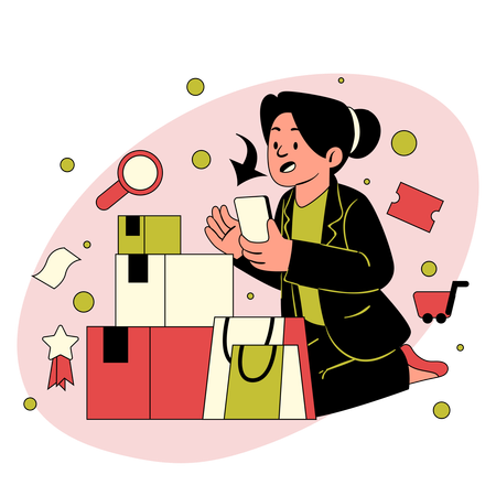 Girl getting Return & Refund  Illustration