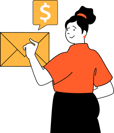 Girl getting salary mail  イラスト