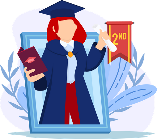 Girl getting second position on graduation  Illustration