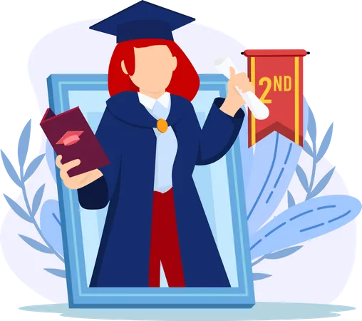 Girl getting second position on graduation  Illustration