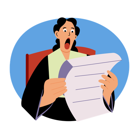 Girl getting shock after looking at bill  Illustration