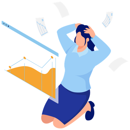 Girl getting shock after seeing graph  Illustration
