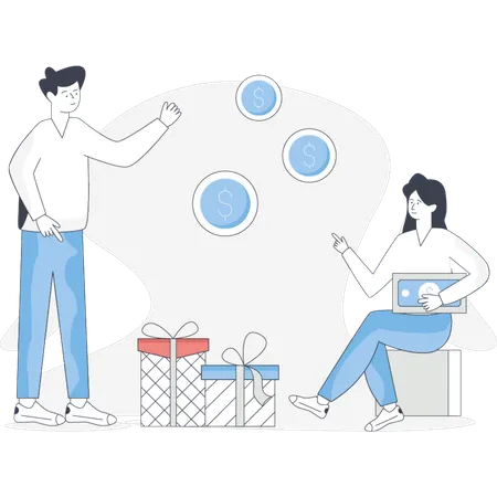 Girl getting shopping cash back  Illustration
