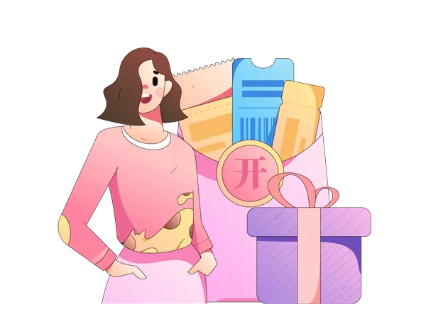 Girl getting shopping coupon and gift  Illustration