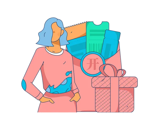 Girl getting shopping coupon and gift  Illustration
