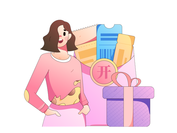 Girl getting shopping coupon and gift  Illustration