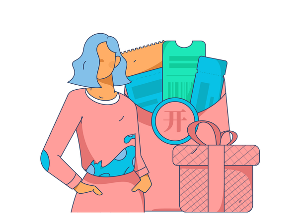 Girl getting shopping coupon and gift  Illustration