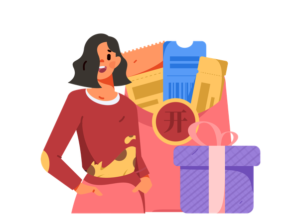 Girl getting shopping coupon and gift  Illustration