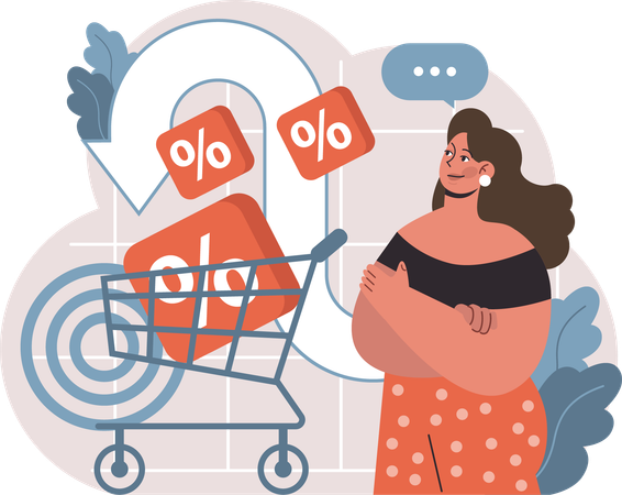 Girl getting shopping discount  Illustration