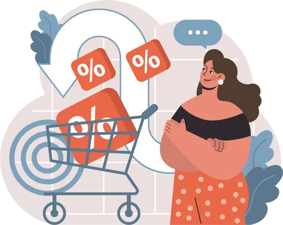 Girl getting shopping discount  Illustration