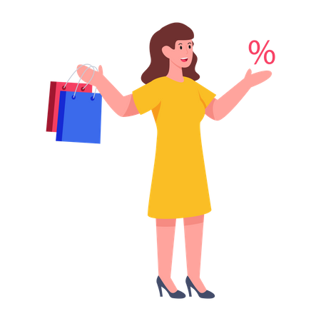 Girl getting Shopping Discount  Illustration