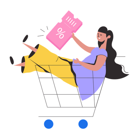 Girl getting Shopping Discount  Illustration