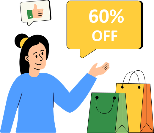 Girl getting shopping discount  Illustration