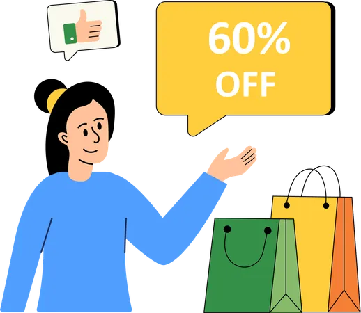 Girl getting shopping discount  Illustration