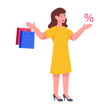 Girl getting Shopping Discount  Illustration