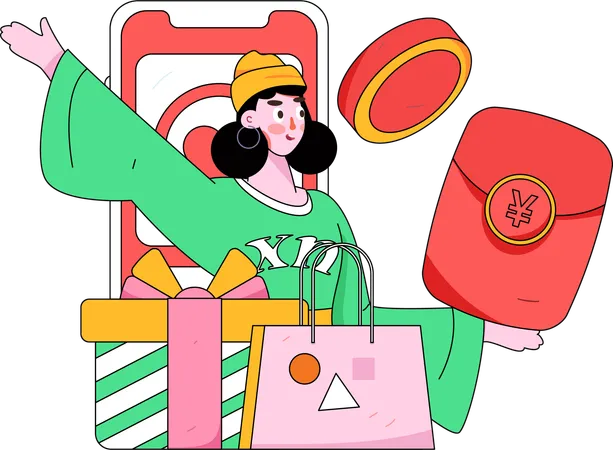 Girl getting shopping gift  Illustration