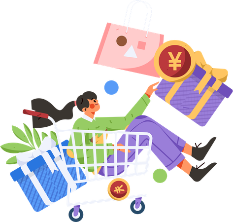 Girl getting shopping reward  Illustration