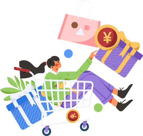 Girl getting shopping reward  Illustration