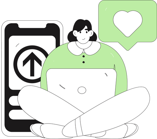 Girl getting social media like notification  Illustration