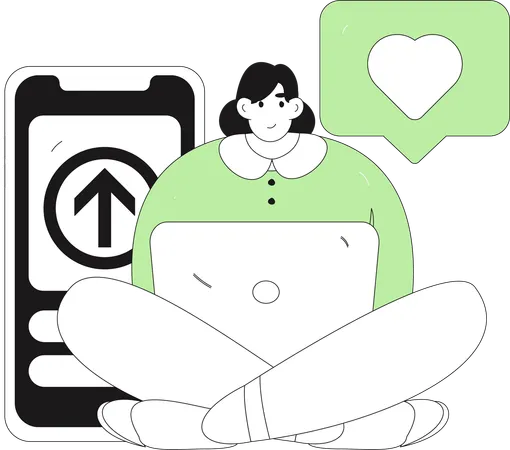 Girl getting social media like notification  Illustration