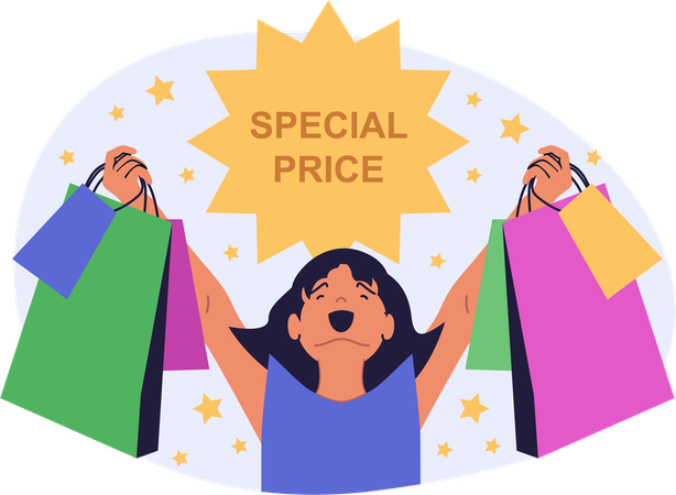 Girl getting special price on shopping  Illustration