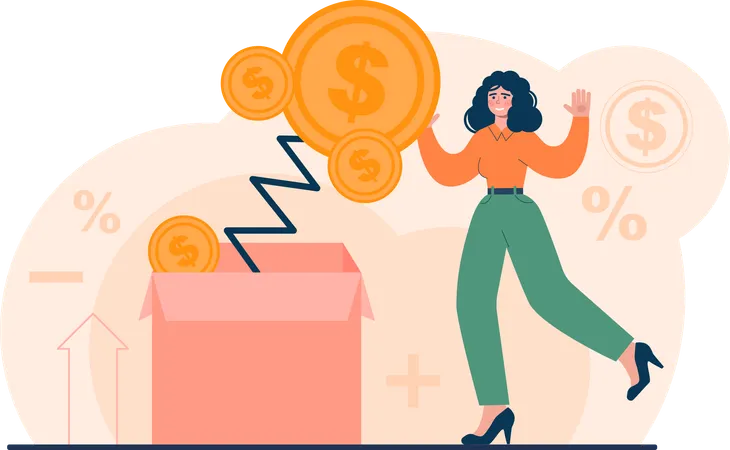 Girl getting surprise money  Illustration