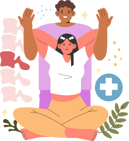 Girl getting therapy for back pain at therapy center  Illustration