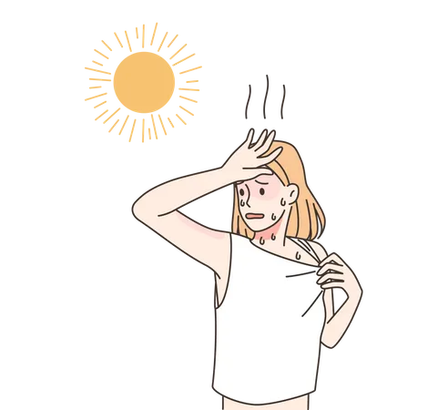 Girl getting tired of heat  Illustration