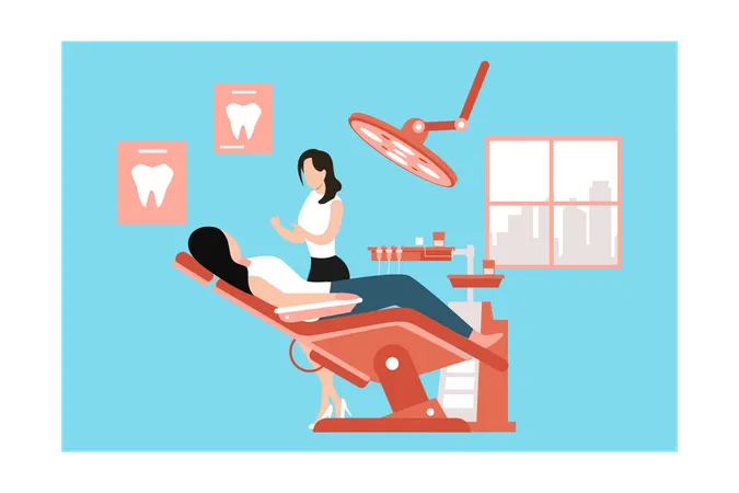 The Girl Is Getting Treatment From The Dentist Illustration