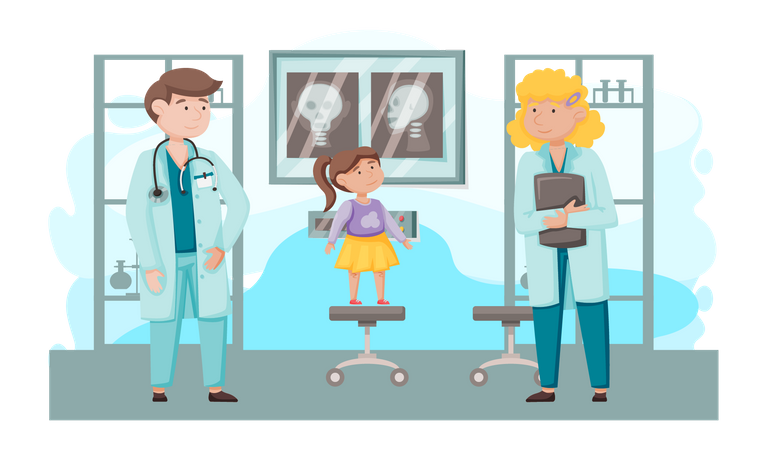 Girl getting treatment from doctors Illustration