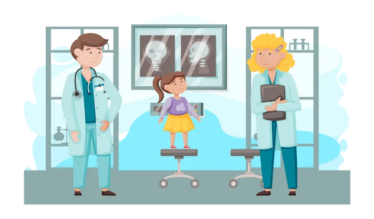 Girl getting treatment from doctors Illustration