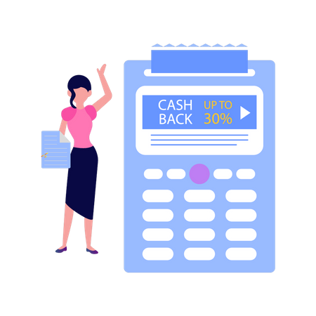 Girl getting up to 30% cashback  Illustration