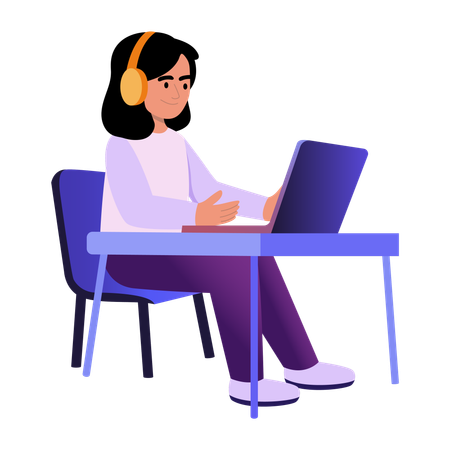 Girl getting virtual education  Illustration
