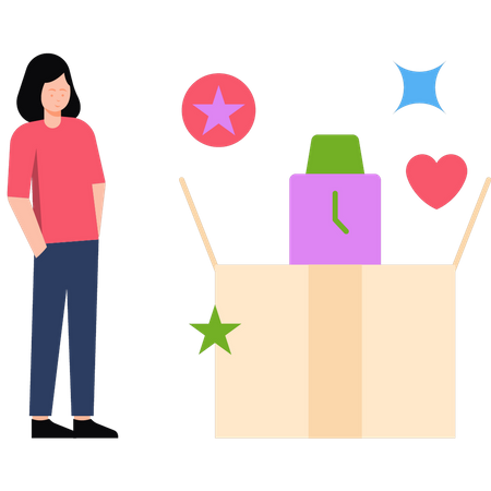 Girl getting watch in gift  イラスト
